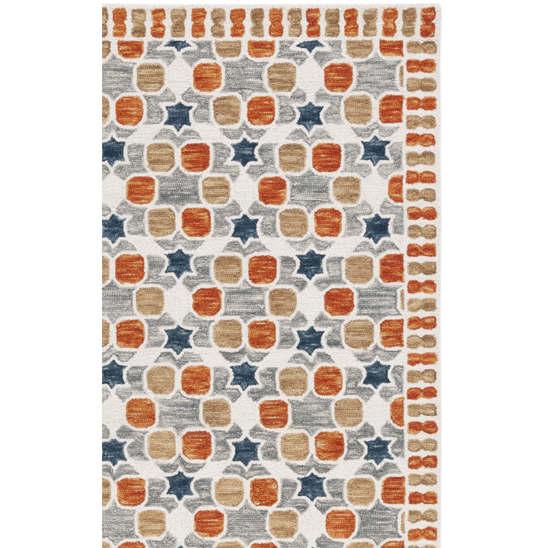 Tapis en laine / coton touffeté à la main Vahakn en ivoire / gris, Carré 5 pi