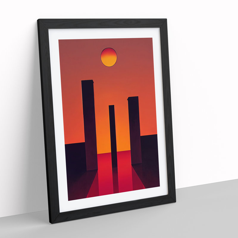 Sculptured Abstract Sunset - Single Picture Frame Painting, Black, 64cm H x 46cm W x 2cm D