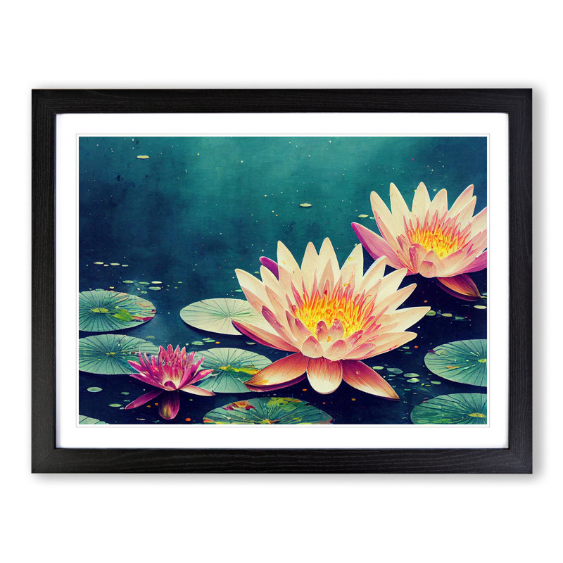 Water Lily Pond Painted Vol.3 - Framed Print, Black Framed, 46cm H x 64cm W x 2cm D
