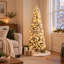 Pre-Lit Slim Artificial Christmas Tree- Warm White LEDs, Full Branch Tips, 9 Light Modes, Snow-Flocked PVC Branches, Metal Stand, Space-Saving Pencil Tree, Christmas Decorations-53395628
