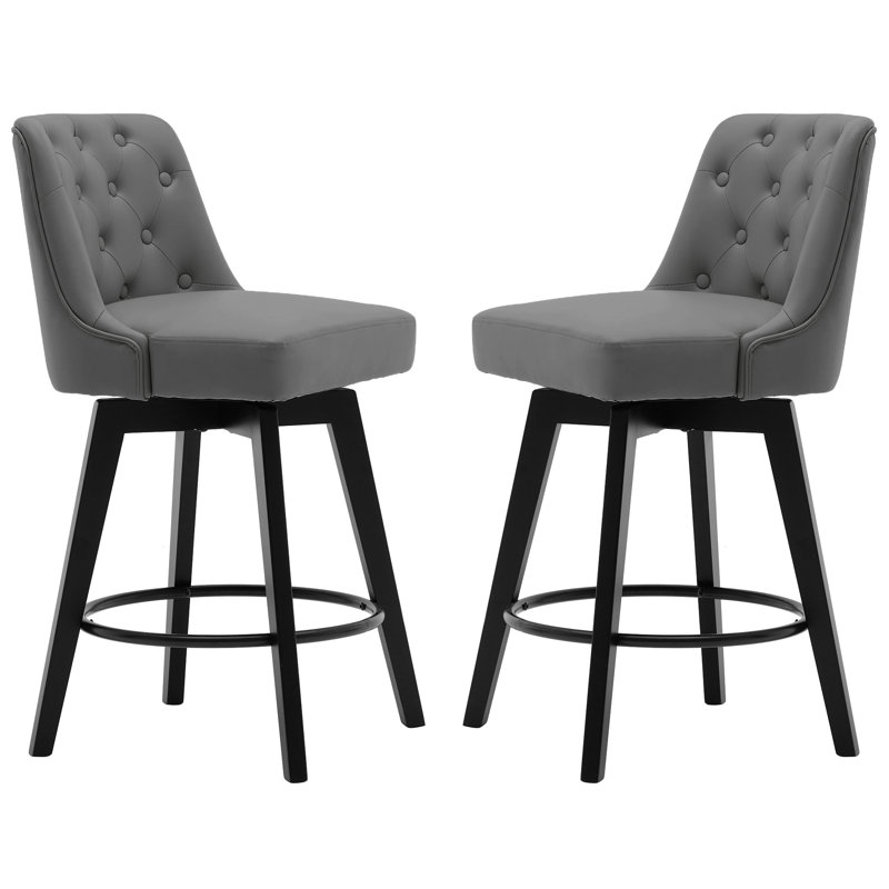 Swivel Upholstered 26'' Counter Stool Wood Leg, Dark Gray