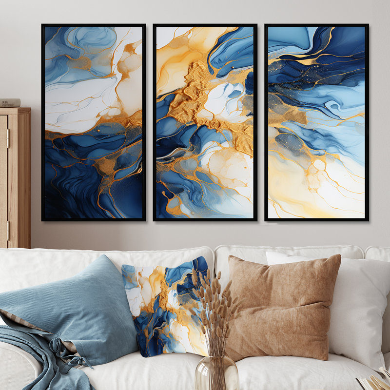 Ensemble de salon Vibrant Ocean Dreams - Abstract Modern Waves, Cadre flottant noir, H 40 po x l 60 po x P 1 po