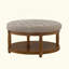 Grande table basse avec repose-pieds rond en lin avec rangement en bois | Idée de cadeau-789258634