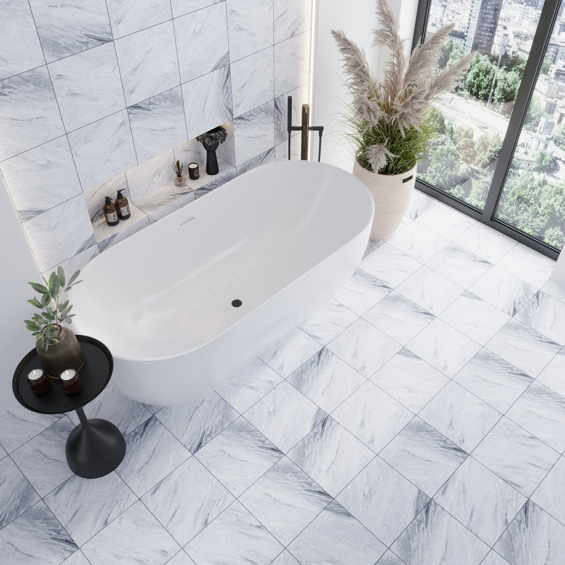 Regalia 12x12 Blue Gray Porcelain Veining Wall and Floor Tile (13.56 sq ft/case) - 14 Pack, Blue/Gray