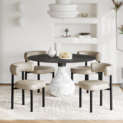 Chaises de salle à manger de style Mid-Century en similicuir avec dossier incurvé et pieds en métal