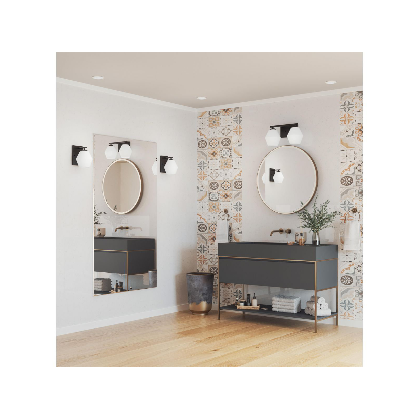 Audryna 2 Light Frosted Dimmable Vanity Light, Matte Black