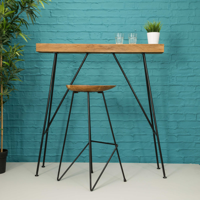 Barrington Teak Solid Wood Top Metal Base Dining Table, H110 x W110 x D15cm