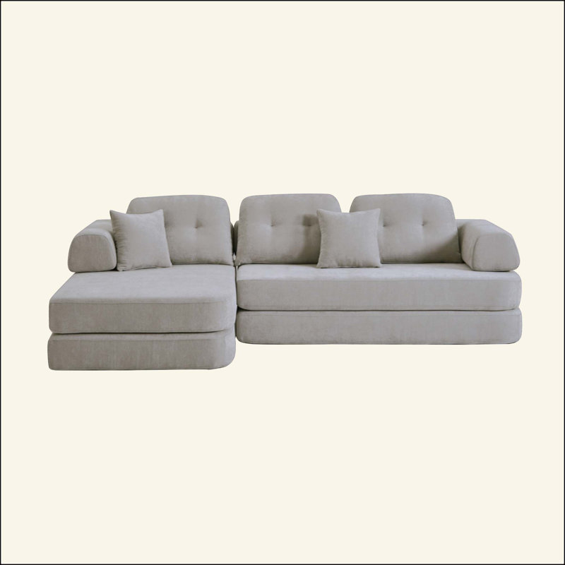 Canapé désossé, canapé modulaire compressé avec méridienne, canapé modulaire à assise profonde et canapé modulaire en chenille avec mousse à mémoire de forme, sans assemblage requis
