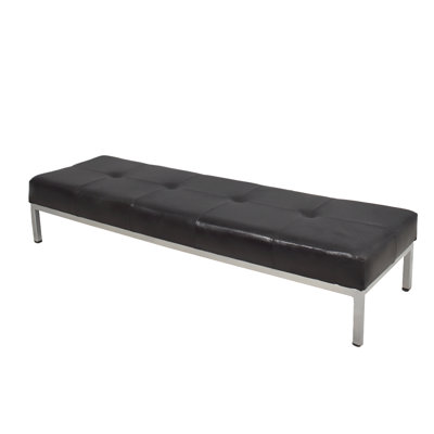 Alleffra Low Bench Foot Rest. 115cm Wide. Black Leather Button Tufted Upholstered Seat