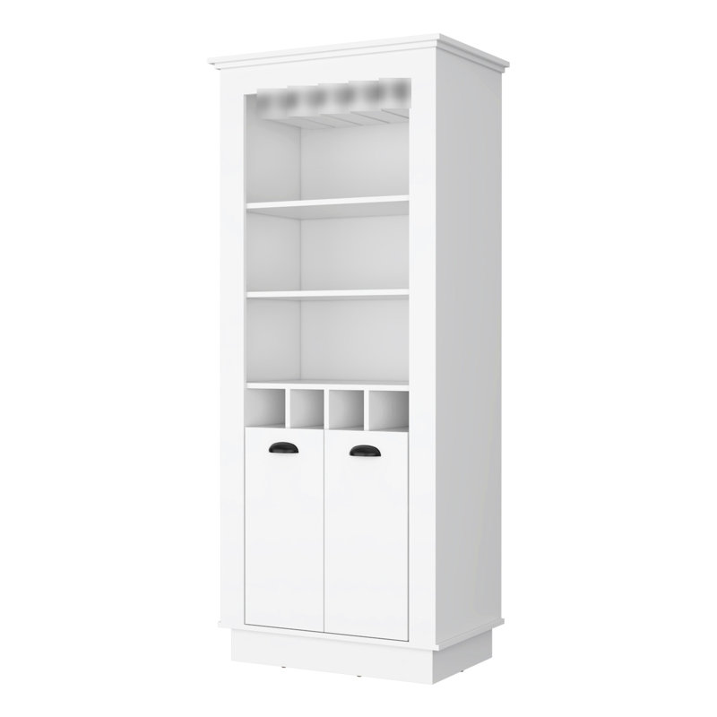 Armoire de bar blanche avec 4 casiers à vin intégrés et compartiment intérieur élégant avec beaucoup de rangement, Blanc