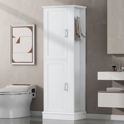 Tall Bathroom Storage Cabinet, Freestanding Storage Cabinet with Hook