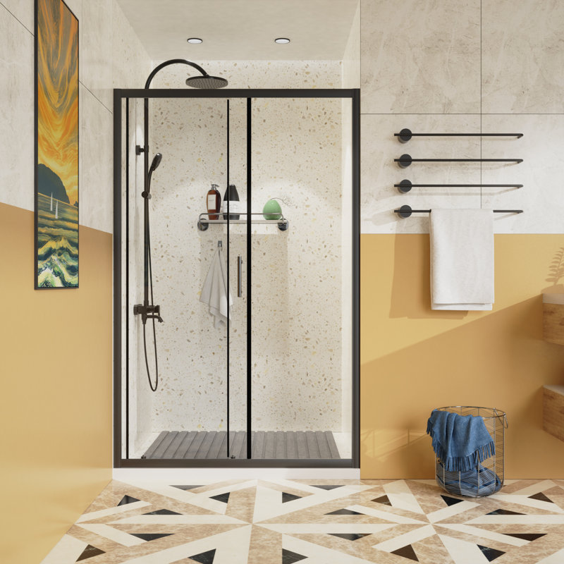 Single Sliding Shower Door, 1/5 inch Thick Clear Tempered Glass Shower Door with Stainless Steel Handle