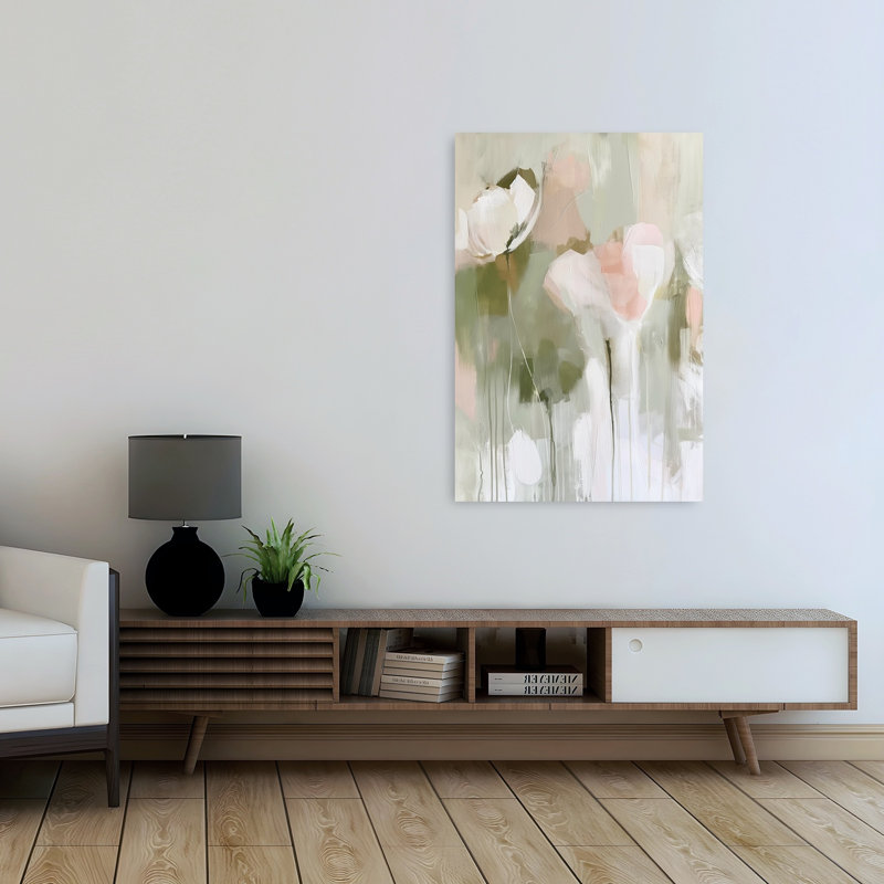 Douces fleurs abstraites abstraites, délicates fleurs élégantes, art mural, 48" H x 32" W