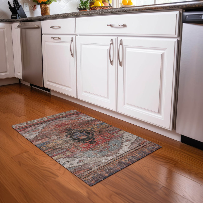 Tapis paprika Xhevrie intérieur / extérieur lavable à la machine, Rectangle 1 pi 8 po x 2 pi 6 po