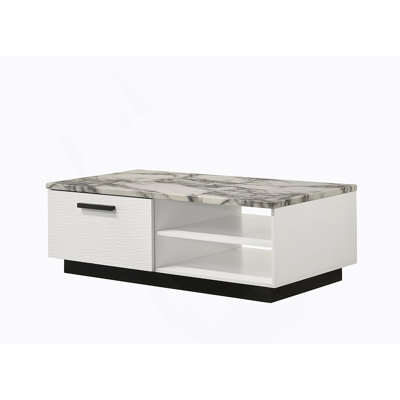 Table basse l 47 po avec plateau en faux marbre blanc
