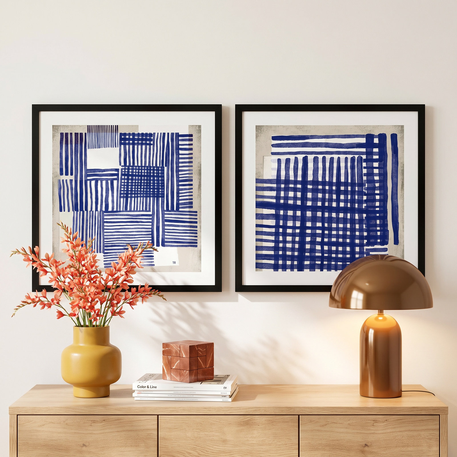 Weaving 2-Piece Painting Set by Marco Marella, 16" W x 16" H, Black Framed