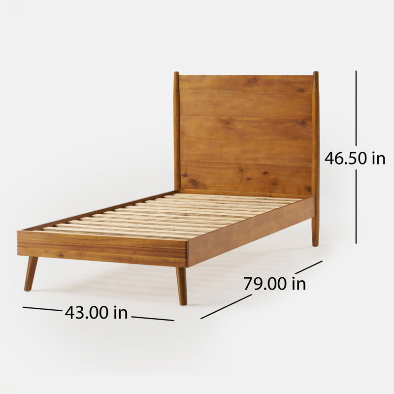 Lit plateforme en bois massif Cohron, Naturel, Lit simple