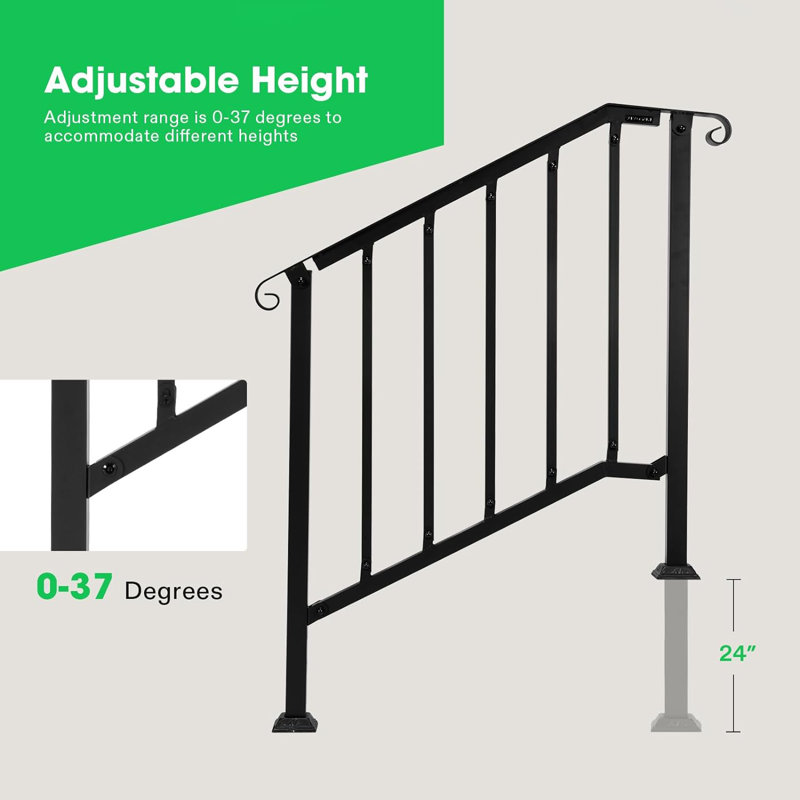 VIVOSUN 3-4 Step Black Wrought Iron Stair Handrail Kit
