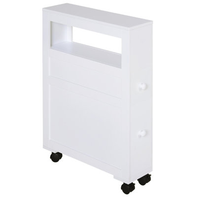 6.25 X 20.5 X 28.25 Inch Wood Rolling Narrow Bathroom Side Storage Cabinet With Shelves And Drawers For Organized Living