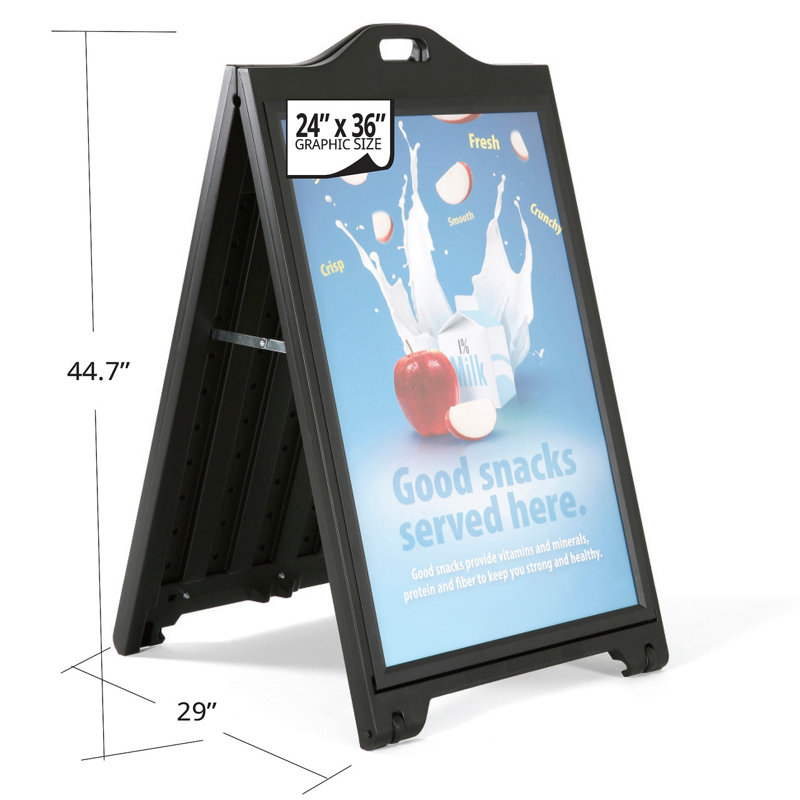 Enseigne de trottoir noire à double face avec lentille de protection 24 po x 36 po