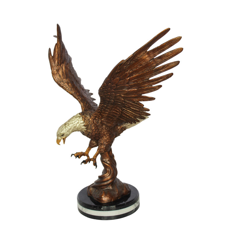 Sculpture Nifao Majestic Bronze American Eagle avec ailes déployées - Statue en bronze coulé à la cire perdue sur base en marbre - Grand décor patriotique pour le bureau, les prix et la décoration intérieure 17 po x 29 po x H 32 po