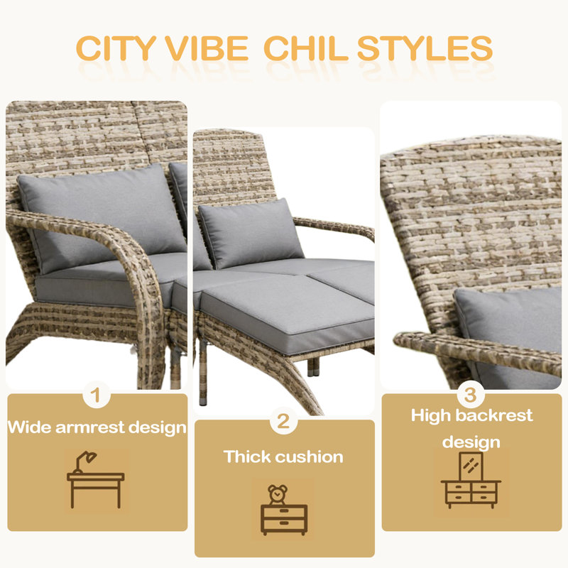 Outdoor High-Back Chair,Garden Wicker Chair,2 Person Fire Pit Chair,Lounge Chair, Gray Cushion/Light Beige Frame