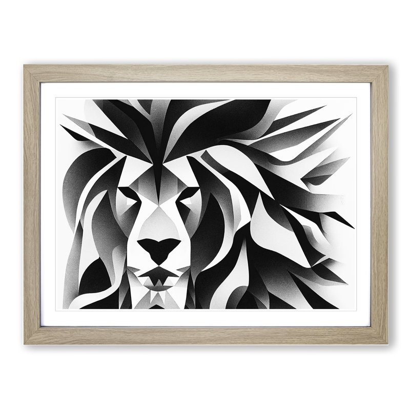 Abstract Lion - Framed Print, 25cm H x 34cm W x 2cm D, Oak