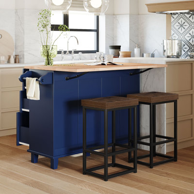Ensemble d'îlot de cuisine de 50,3 po de largeur avec plateau en bois massif