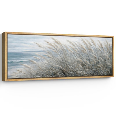 Coastal Beach Grass Seaside Landscape Soft Neutral Ocean Wall Decor Extra Large Pictures Framed Canvas Print Wall Art