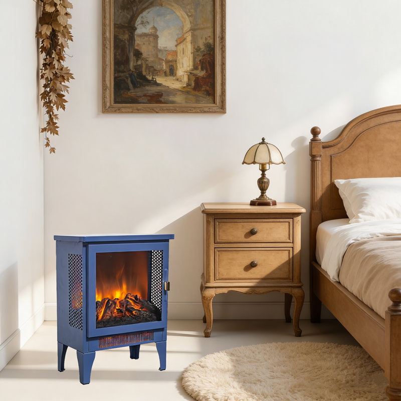 Electric Fireplace Stove Heater, Aqua Blue