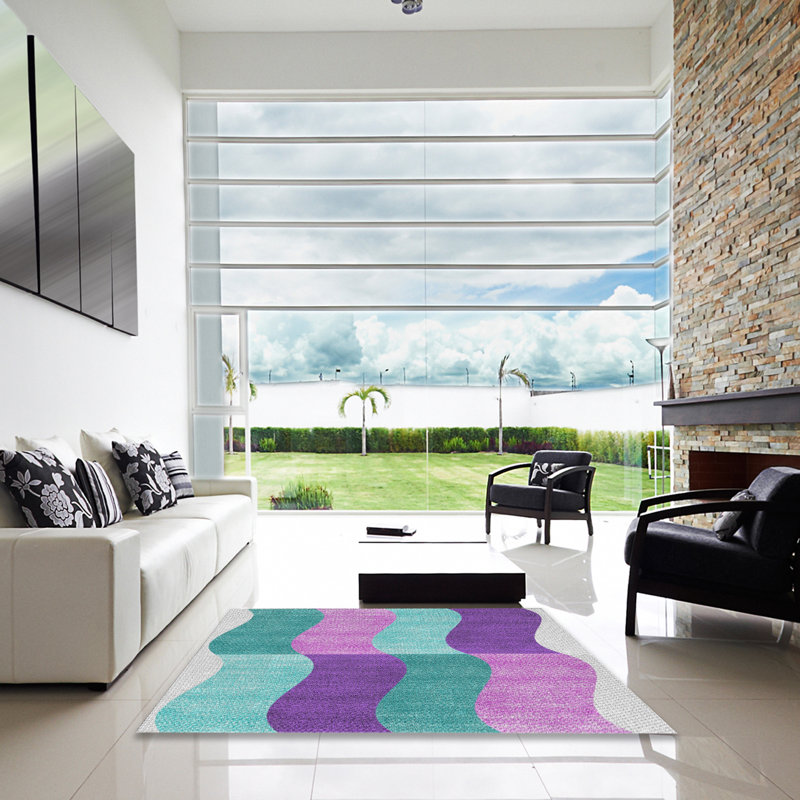 Tapis géométrique gris / rouge / bleu, Carré 5 pi