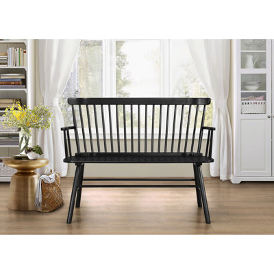 Wooden Bench With Arm Rest And Spindle Back Wood For Cozy Feeling