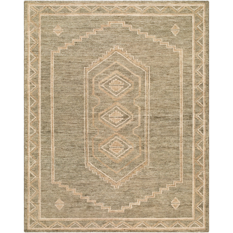 Alara Hand Hooked Wool Area Rug, Green, Rectangle 9' x 12'