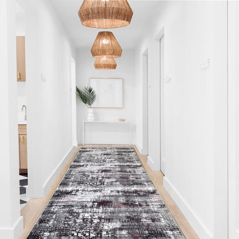 High-Quality Hall Carpet, Grey & Pink, 47.2 x 177.2 inches | 100% Polyester, 1500 g/m² | 0.4 in Pile Height, Non-Slip Dot Underside, Machine Washable at 86°F | Stylish & Durable for Entryways & Living Spaces