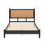 Queen Size Platform Bed Frame with Rattan Headboard, Wicker Bed with Wooden Slats Support,Boho Coastal Style, No Box Spring Needed, Black-133674044-133674046