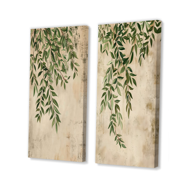 «Green Botanical Plant Vines I - Plants», ensemble de 2 pièces d'art mural, H 32 po x l 32 po, Toile tendue sur cadre