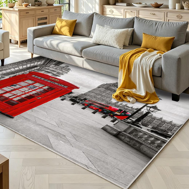 Tapis rouge d'intérieur rouge London, Rectangle 71" x 98"