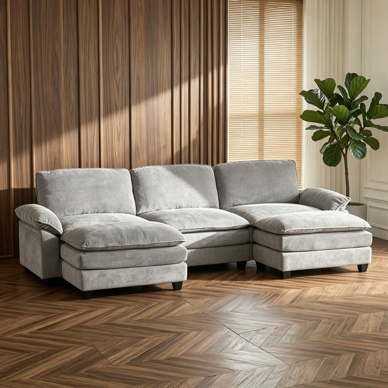 Shugar Solid and Manufactured Wood U-Shaped Sectional, Gray Chenille