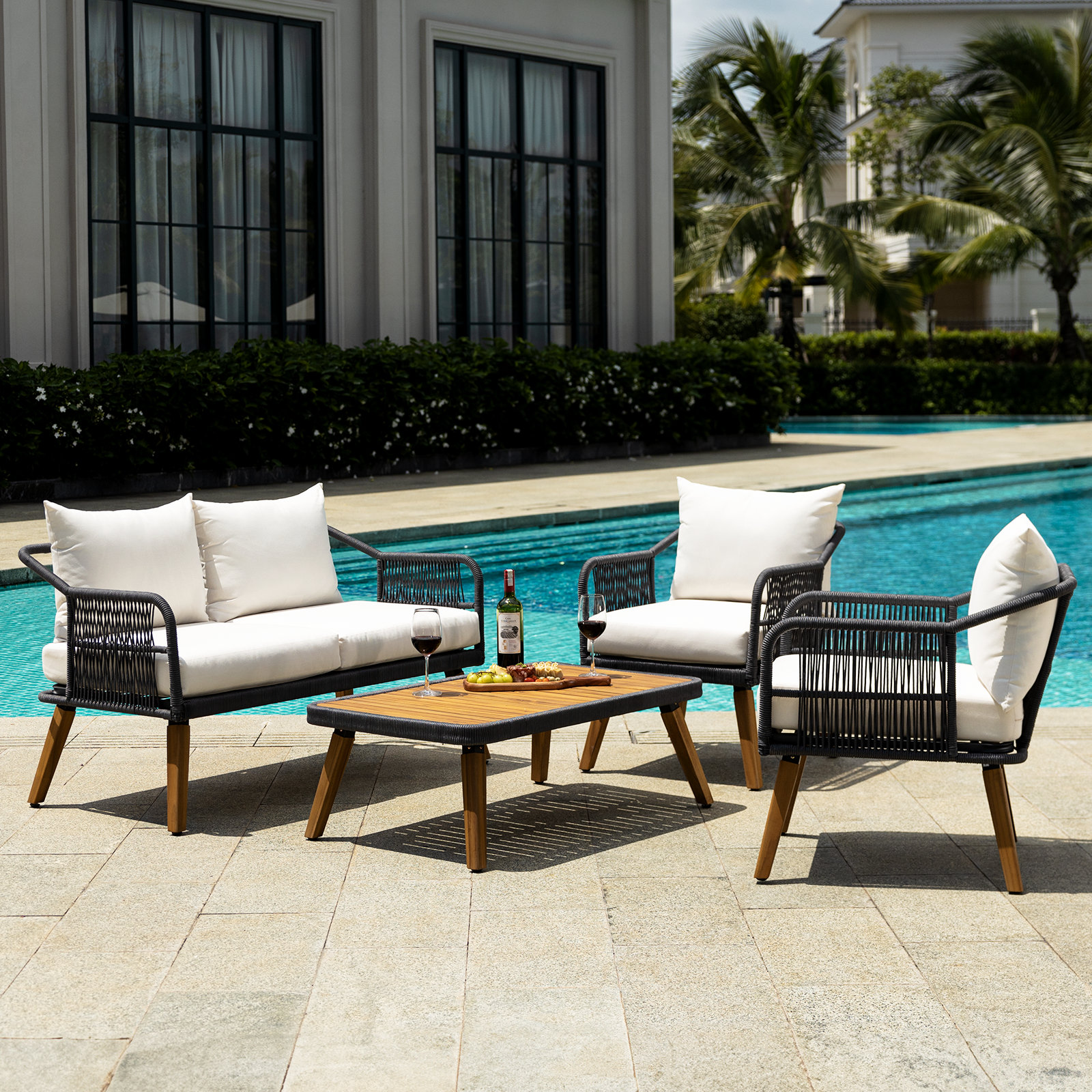 Latitude Run® Sturdy Elegance: Serene 4-Person Patio Conversation Sets ...