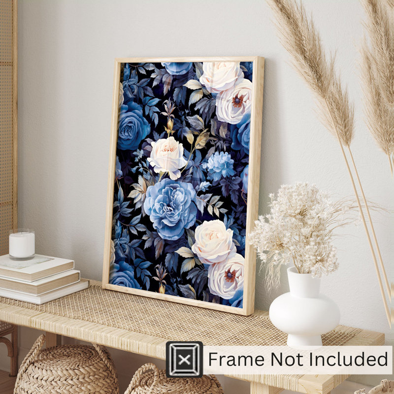 Motif floral bleu marine et floral II, H 30 po x l 20 po