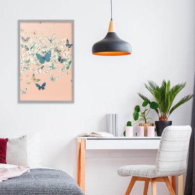Cluster of Butterflies over Pink Framed Giclee, design by Petal Prints Design