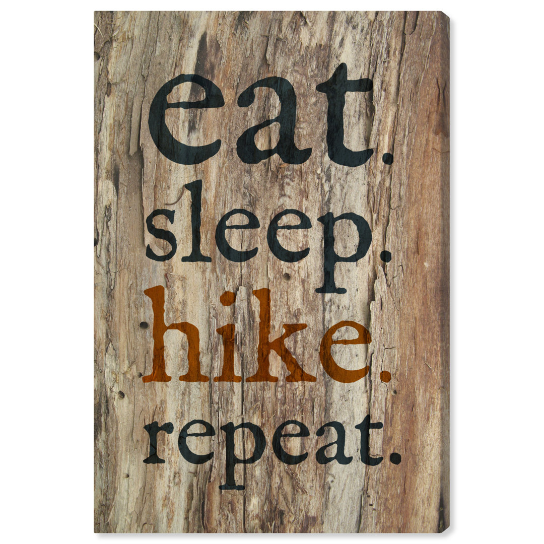 'Eat Sleep Hike Repeat' Typography on Wrapped Canvas