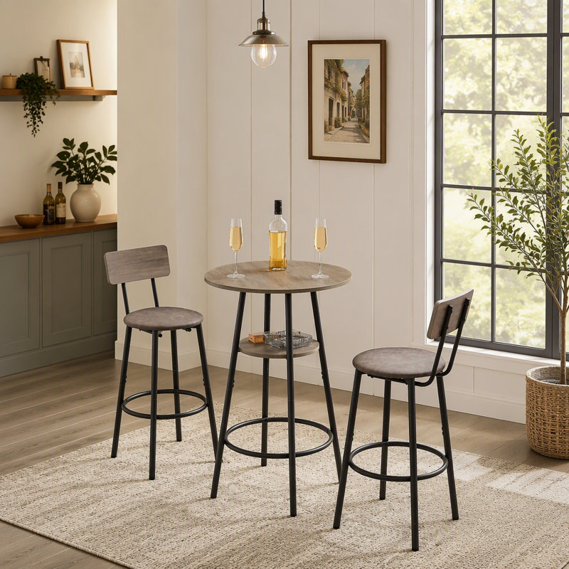 Ensemble de tabourets de bar ronds avec tablette, tabouret rembourré avec dossier gris, l 23,62 po x P 23,62 po x H 35,43 po