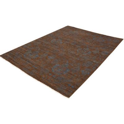Tapis brun foncé en laine noué à la main de conception unique 18 pi 8 po 11 po x 11 pi 10 po New Age