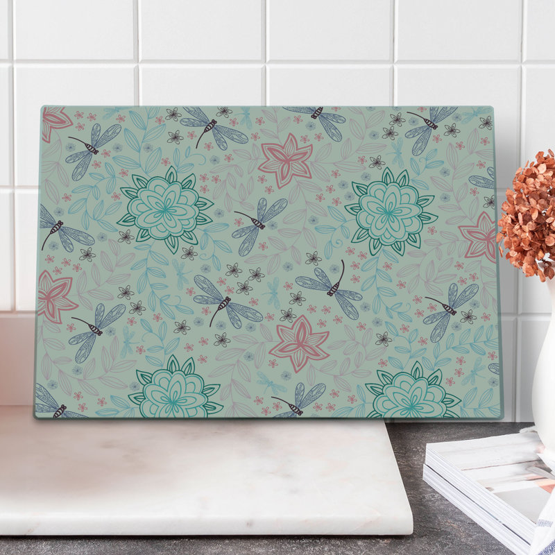 Ambesonne Colorful Cutting Board Large Size Bohem Dragonfly Multicolor
