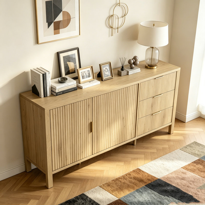 Modern Wave-Pattern Sideboard with 3 Drawers