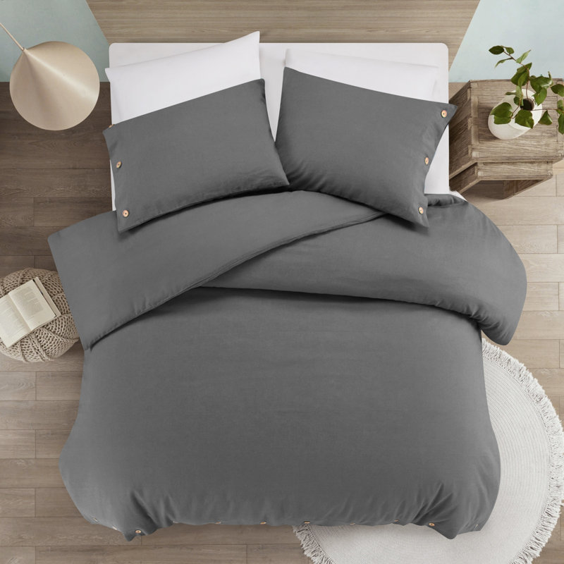 Ensemble de housse de couette lavable 100% coton 180 fils gris ardoise foncé, Housse de couette pour très grand lit