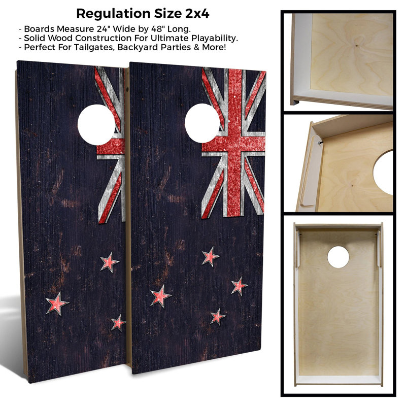 Ensemble de 2 panneaux de cornhole à thème drapeau 2 pi x 4 pi avec étui et lumières, Nouvelle-Zélande, Bleu foncé