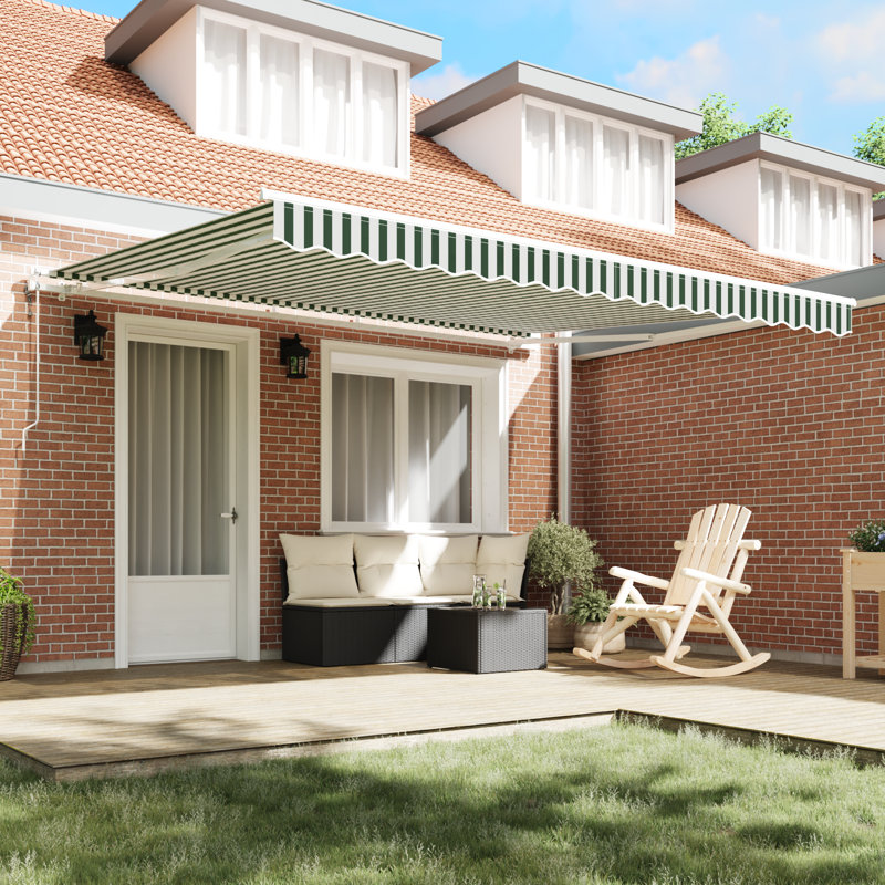 Brayden Studio Retractable Patio Awning, 400 cm W x 300 cm D, Green/White Striped