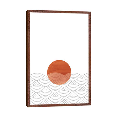 Abstract Terracotta Sunset And Waves by Whales Way - Painting on Canvas